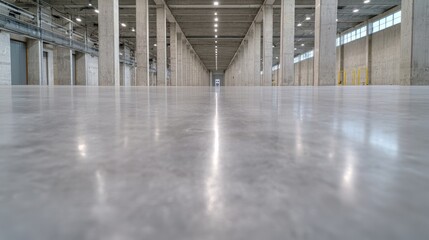 Smooth polished concrete floor in modern building hallway minimalist interior design