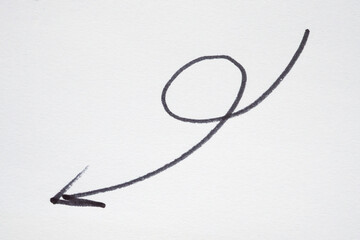 hand drawn arrow with black marker on white background
