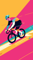 Fototapeta premium Abstract colorful cyclist illustration with geometric shapes flat vector illustration