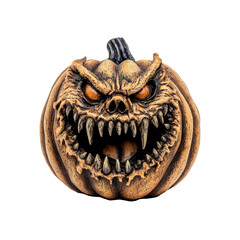 Gnarled Halloween Pumpkin with Fearsome Fangs and Glowing Eyes
