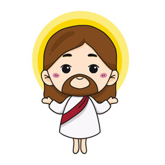 The Ascension of Jesus Christ cute cartoon. vector illustration of jesus christ, Christian Bible for kids. Mascot logo icon vector art illustration, isolated on white background