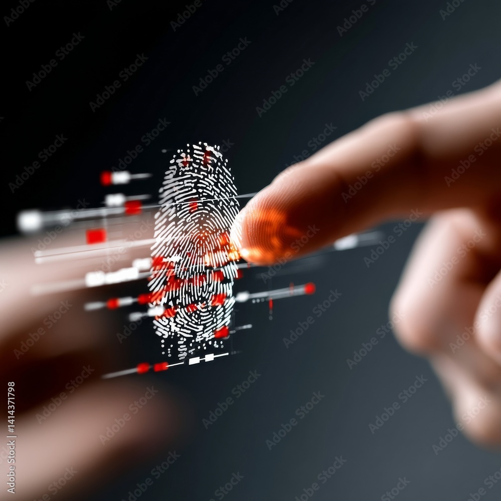 Aufkleber Fingerprint Scan Technology: Secure Identification with Digital Verification System Interface