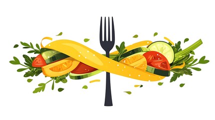 Vibrant fresh salad with a fork. A healthy meal concept, showcasing various colorful vegetables.  Fresh, appetizing, and delicious