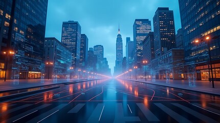 Fototapeta premium Blurred urban skyline nighttime cityscape