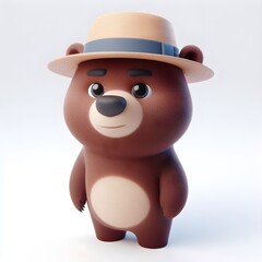 3D cute animation of a bear on white background