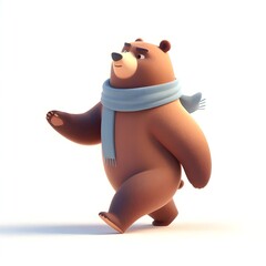 3D cute animation of a bear on white background