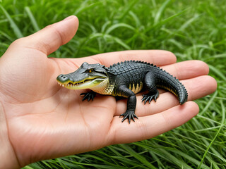 Small crocodile on the palm