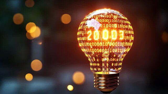 ight bulb in futuristic backgrounds and cyber technology concept. A glowing light bulb featuring digital patterns and binary code, symbolizing innovation and technology