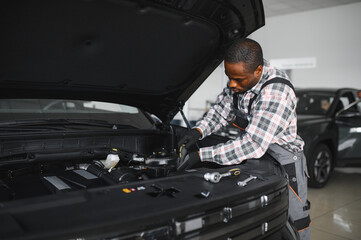 Car mechanic in auto repair service