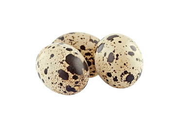 Obraz premium Beautifully speckled quail eggs resting on a minimalist white background for culinary delight