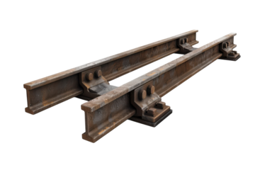 Rustic iron train tracks lay parallel in a serene setting, capturing the essence of travel history isolated on transparent background