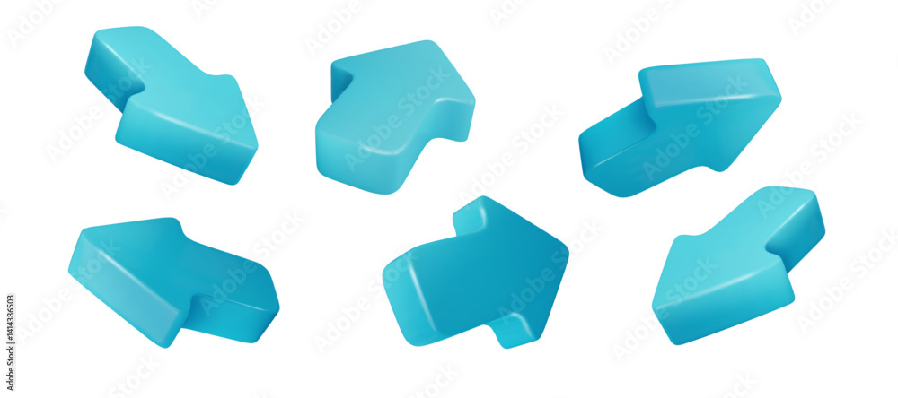 Poster blue arrow 3d set icon. mouse arrows pointing in different directions isolated. click cursor icon. p