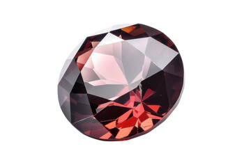 Brilliantly cut garnet gem reflecting light in delicate patterns on a white surface isolated on transparent background