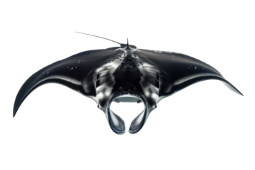 Graceful manta ray gliding through the tranquil waters of the ocean's depths at sunrise isolated on transparent background
