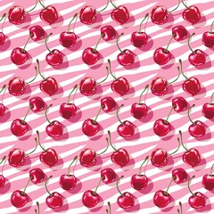 Whimsical Watercolor Cherry Pattern in Vintage Style, Featuring Soft Hues and Playful Sweet Fruit in Seamless Repeat