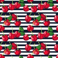 Whimsical Watercolor Cherry Pattern in Vintage Style, Featuring Soft Hues and Playful Sweet Fruit in Seamless Repeat