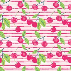 Whimsical Watercolor Cherry Pattern in Vintage Style, Featuring Soft Hues and Playful Sweet Fruit in Seamless Repeat