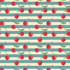 Whimsical Watercolor Cherry Pattern in Vintage Style, Featuring Soft Hues and Playful Sweet Fruit in Seamless Repeat