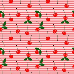 Whimsical Watercolor Cherry Pattern in Vintage Style, Featuring Soft Hues and Playful Sweet Fruit in Seamless Repeat