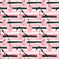 Whimsical Watercolor Cherry Pattern in Vintage Style, Featuring Soft Hues and Playful Sweet Fruit in Seamless Repeat