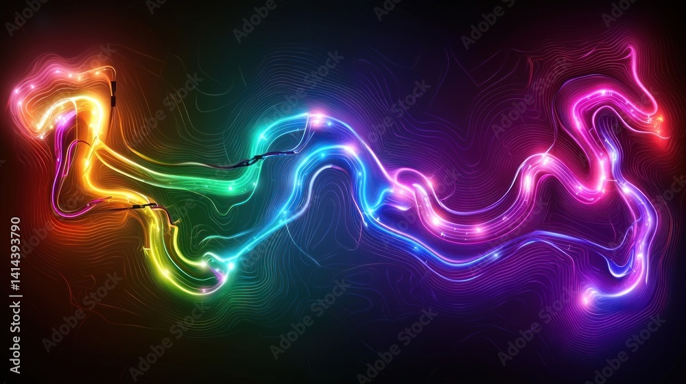 Canvas Prints abstract glowing rainbow stream in dark background