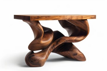 Artistic wooden table with unique swirling design showcasing craftsmanship and modern elegance isolated on transparent background