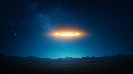 Fototapeta premium Bright Celestial Ring over Desert Landscape at Night Starry Sky