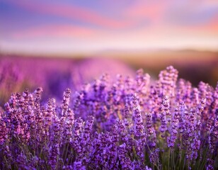 Obraz premium Blooming Lavender flowers field panoramic view for summer background, banner. Soft selective