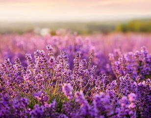 Obraz premium Blooming Lavender flowers field panoramic view for summer background, banner. Soft selective