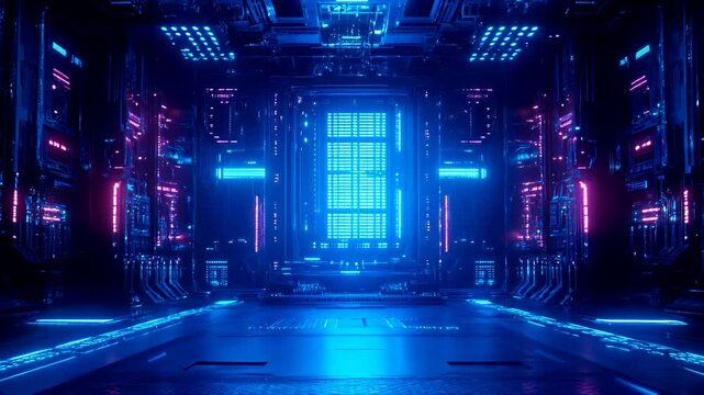 Pasillo Cyberpunk de Alta Tecnolog&iacute;a &ndash; Concepto de Videojuego Futurista