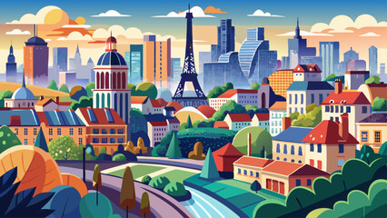 Panorama of city of Paris with cityscape and Paris city view