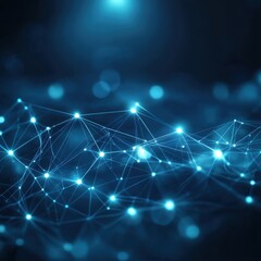 Fototapeta premium Futuristic network connection with glowing nodes and lines on dark blue background abstract design