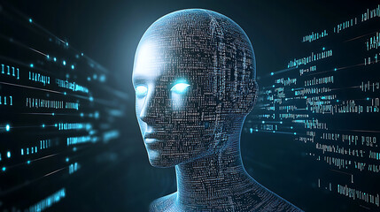 A woman's face is shown in a computer screen with a blue light in her eyes