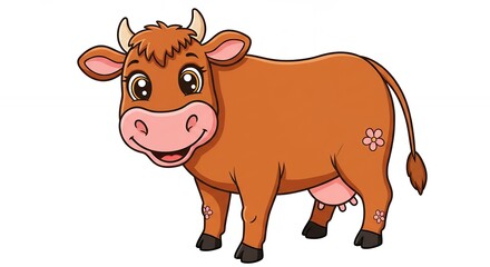 Cartoon cow illustration cute brown cow for kids