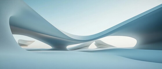 Abstract Architecture with Smooth Curves and Futuristic Design in Pale Blue Tones, Evoking Serenity and Modernity