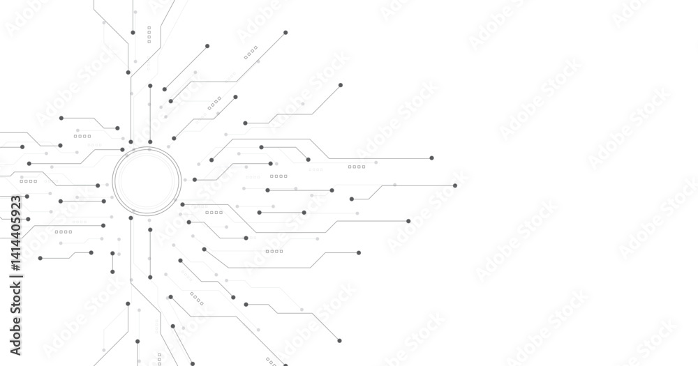 Fototapete Grey black circuit diagram on white background. High-tech circuit board connection system.Vector abstract technology on a white background.	