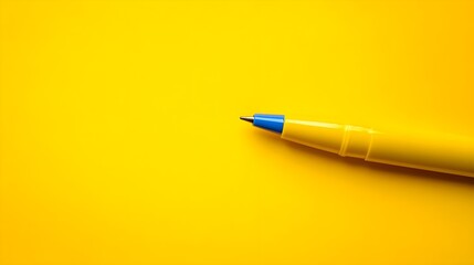 Vibrant yellow pen mockup design creative showcase flat view minimalist style