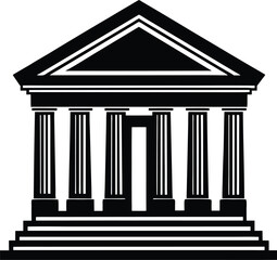 Bank Building Silhouette Black Vector | Vector Art Financial Institution Icon for Print, Cut Files & Digital Use