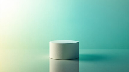 Modern cylinder pedestal on reflective floor with soft gradient background for product display