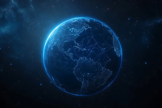 planet earth in space , binary code technology , glowing sphere on black background	
