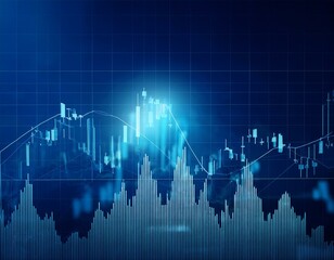 Business candle stick graph chart of stock market investment trading on blue background.