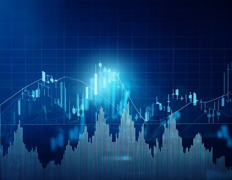Business candle stick graph chart of stock market investment trading on blue background. - Powered by Adobe