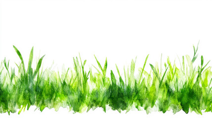 Fototapeta premium Playful watercolor green grass field border for nursery or kindergarten designs