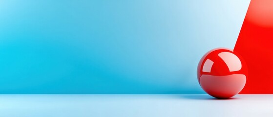 Abstract 3D rendering of a glossy red sphere against a vibrant blue backdrop with a bold red accent, creating a modern and minimalist design element