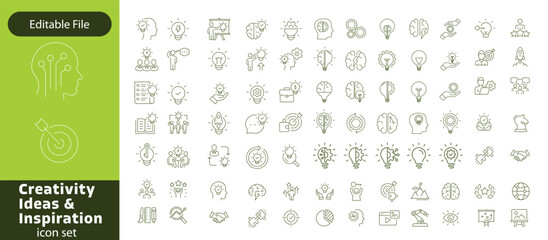 Creativity thin line icons set. Idea, creative solution and thinking, innovation icon. Editable stroke. Vector illustration