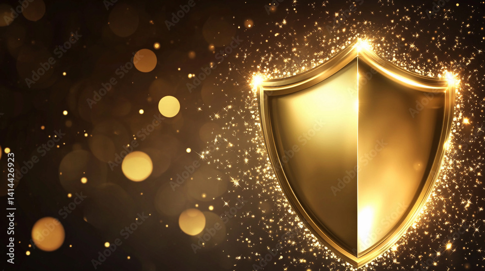 Poster Glossy metallic shield with sparkling background effect Generative AI