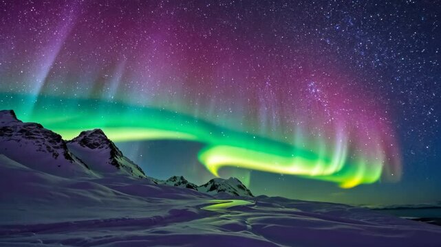 The stunning aurora borealis illuminates the night sky over snowcapped mountains, creating an enchanting atmosphere that captivates all who are fortunate enough to witness this natural wonder