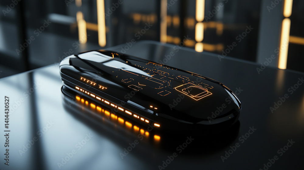 Aufkleber modern black device features glowing circuitry design generative ai