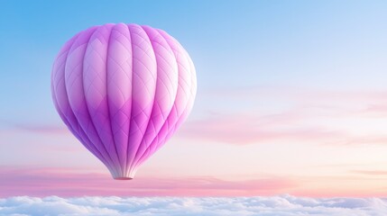 Obraz premium Pastel purple hot air balloon soaring sunrise sky dreamy peaceful travel adventure