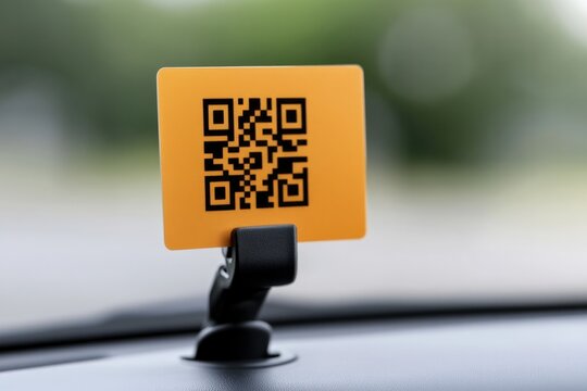 Minimalist qr code displayed on car windshield for innovative digital payment solutions
